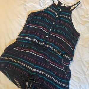Lagaci Navy Halter Romper with Teal, Pink & White Stripes